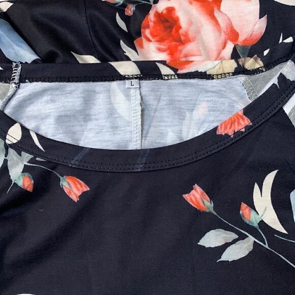 Boutique size large black  floral dress - Picture 3 of 4